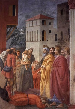 La distribución de las limosnas y la muerte de Ananías Christian Quattrocento Renacimiento Masaccio Pinturas al óleo